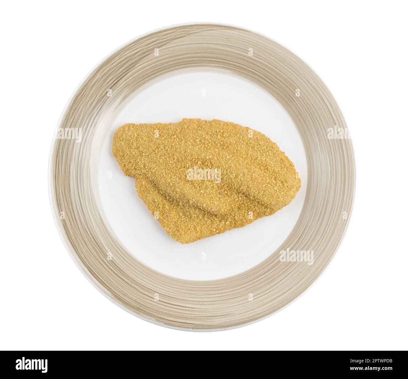 a fillet of plaice breaded frozen on the plate on a transparent background Stock Photo