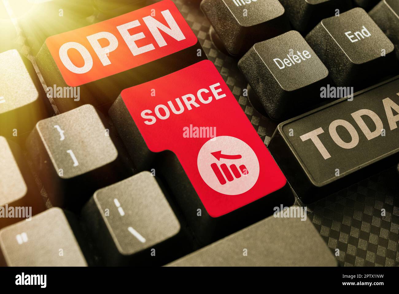 Conceptual display Open Source, Business approach denoting software which original source code freely available Stock Photo
