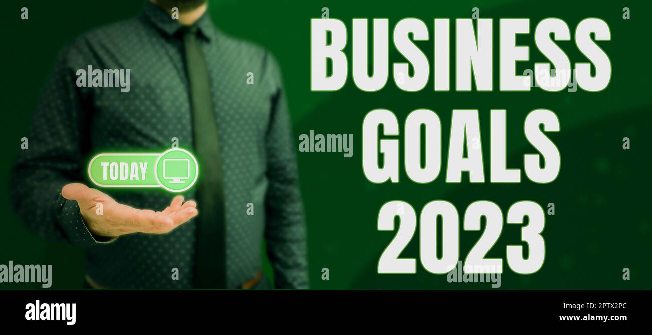 Hand writing sign Business Goals 2023, Concept meaning Advanced