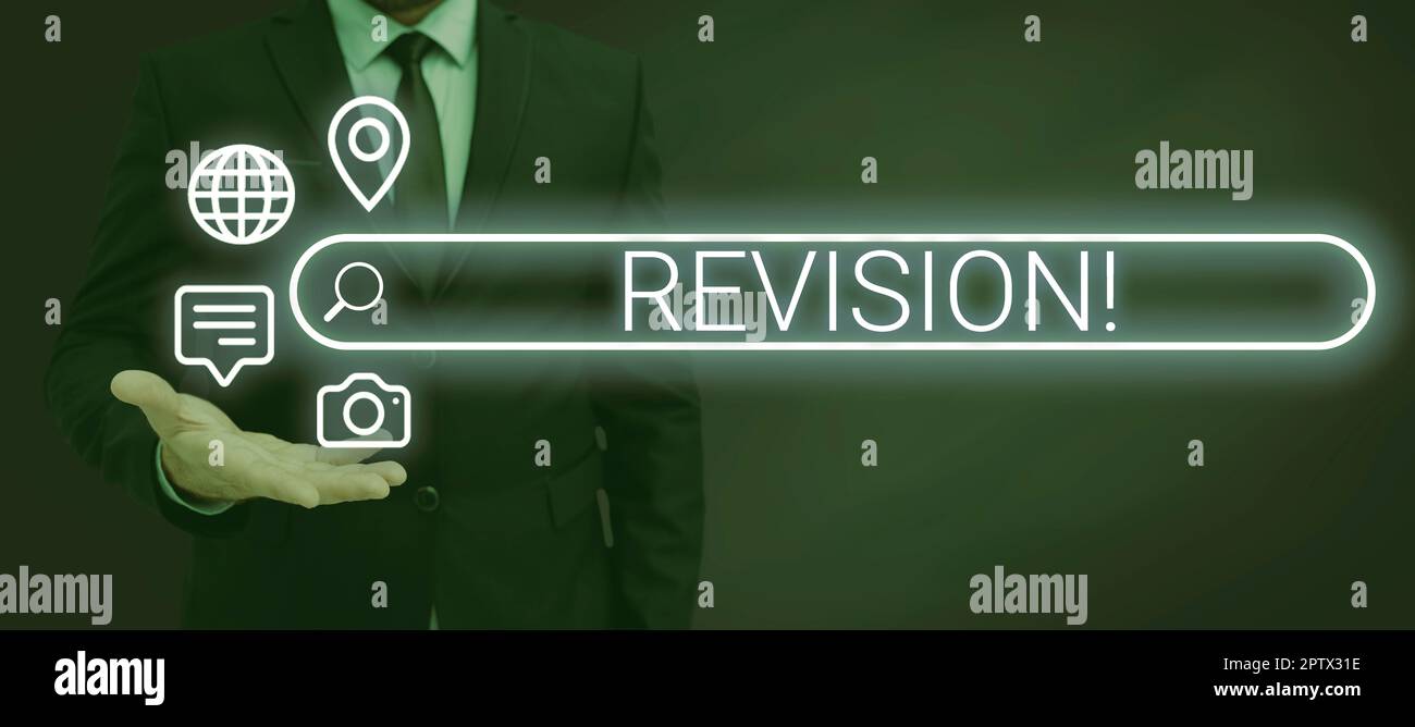 Showcase Action Text showing inspiration Revision, Business showcase action of revising ...
