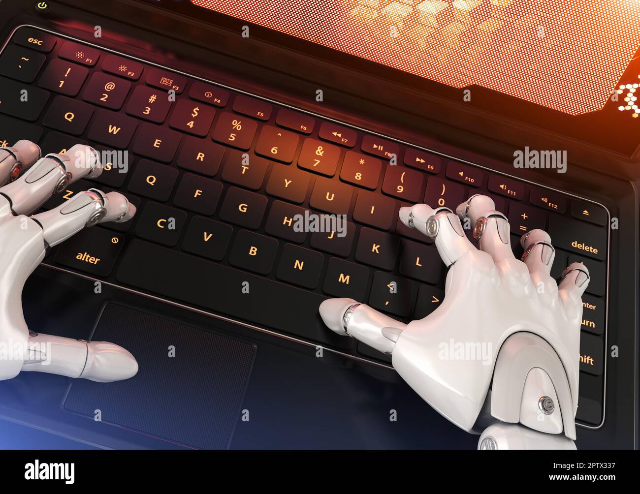 Robot typing on keyboard. 3D illustration Stock Photo Alamy