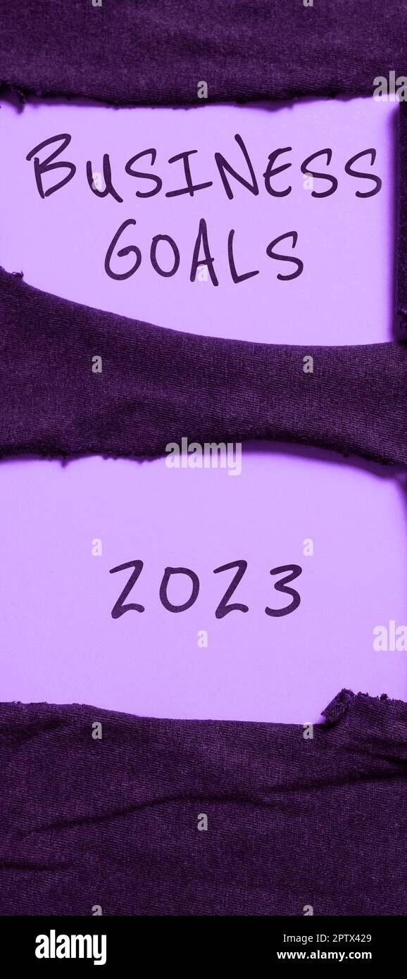 Hand writing sign Business Goals 2023, Business showcase Advanced