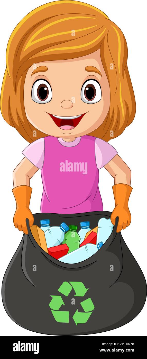 Cartoon girl gathering bottles into garbage bag Stock Vector Image & Art Alamy