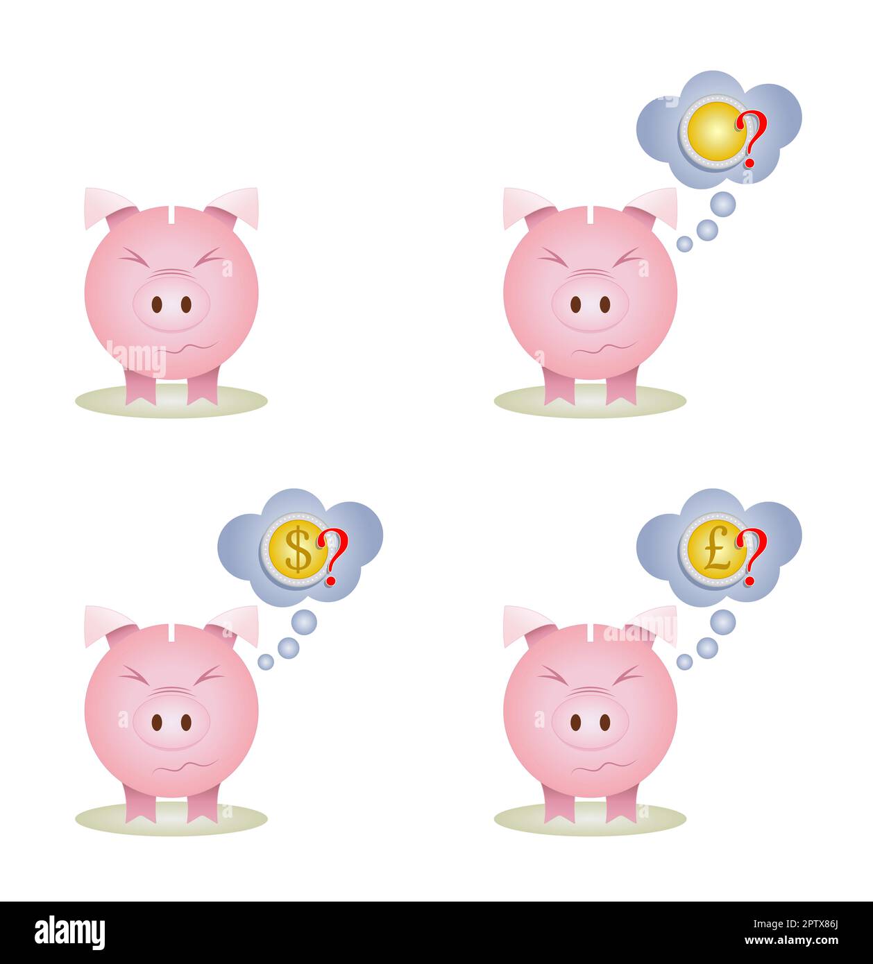 Piggy bank thinking of money, expression Stock Photo Alamy