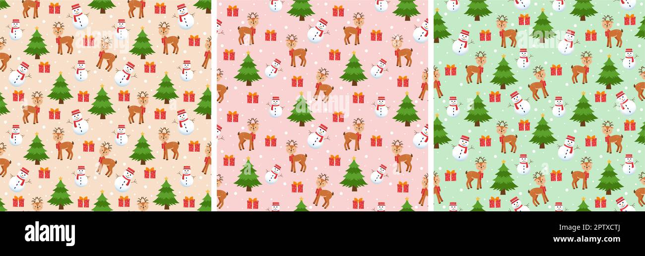 Set of Christmas Background Seamless Pattern Design With Santa Claus ...