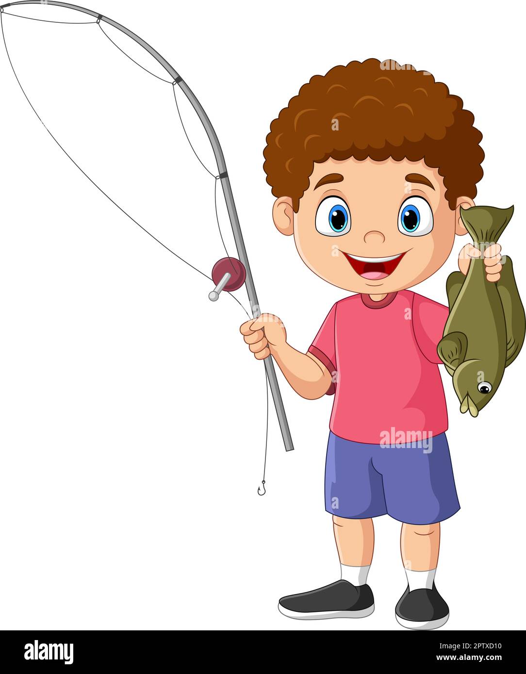 Cartoon happy little boy fishing Stock Vector Image & Art - Alamy