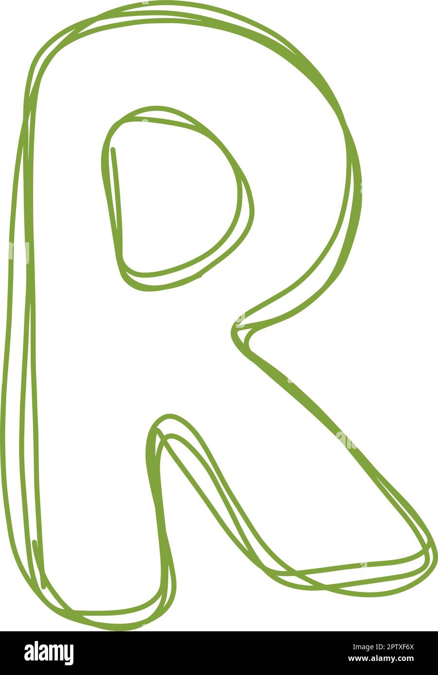 Alphabet R letter hand drawn outline stroke drawing illustration