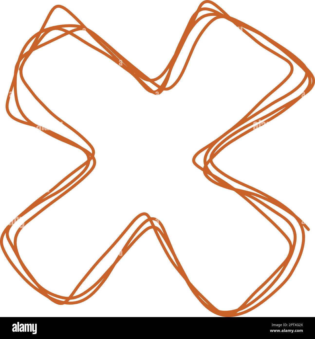 Alphabet X letter hand drawn outline stroke drawing illustration