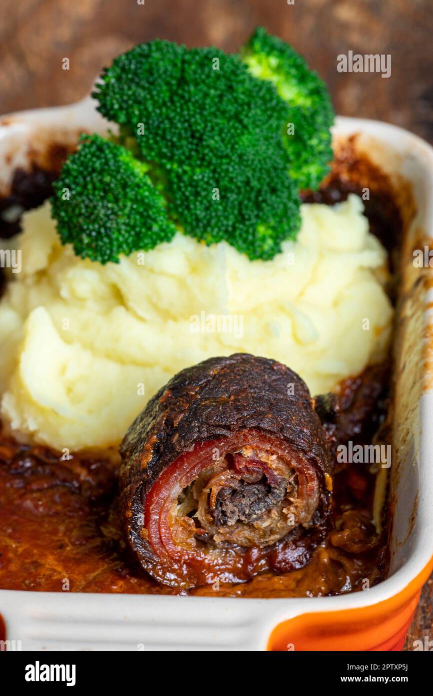 german meat roulade with mashed potatoes Stock Photo