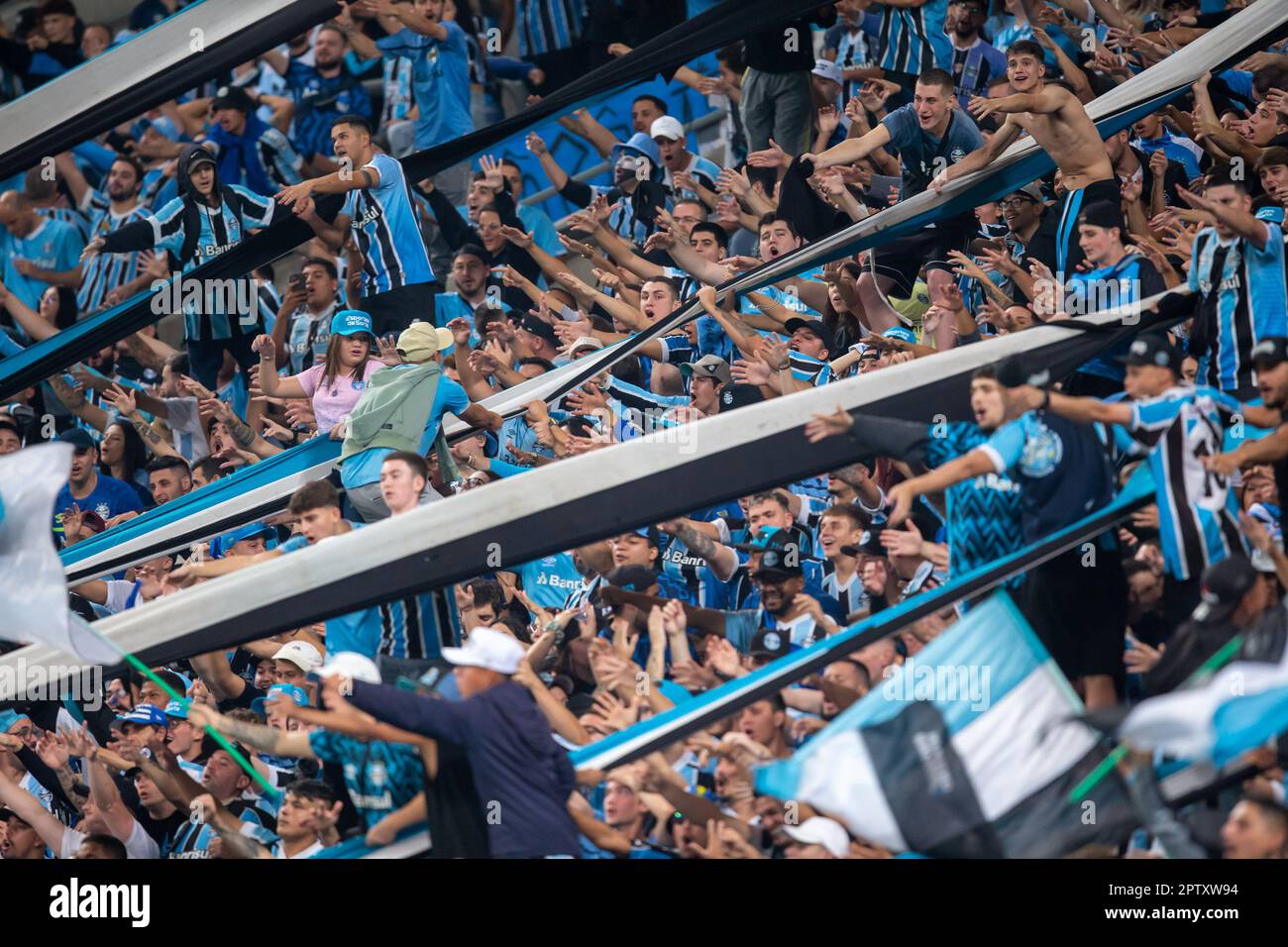 Porto Alegre, Brazil. 27th Apr, 2023. Gremio fans, during the match between Gremio and ABC-RN, for the 3rd phase of the 2023 Copa do Brasil, at Arena do Gremio, this Thursday, 27. 30761 (Richard Ducker/SPP) Credit: SPP Sport Press Photo. /Alamy Live News Stock Photo