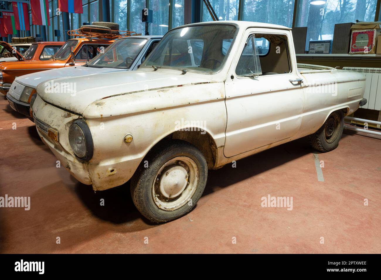 ZELENOGORSK, RUSSIA - JANUARY 27, 2023: Zaporozhets ZAZ-968MP pickup truck close-up. Exhibit of the museum of retro cars 'Horsepower' Stock Photo