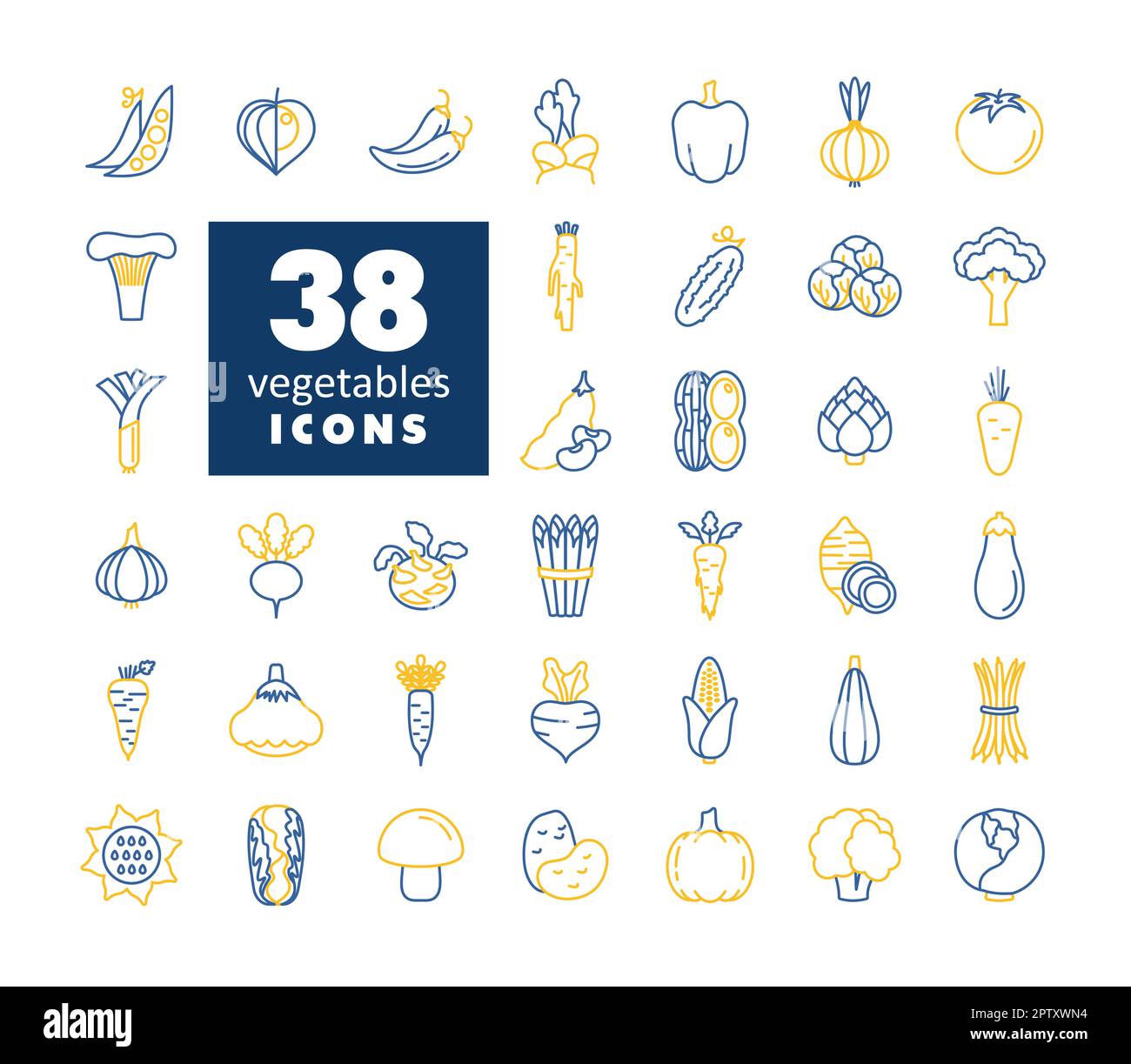 Vegetables outline isolated vector icons set Stock Vector