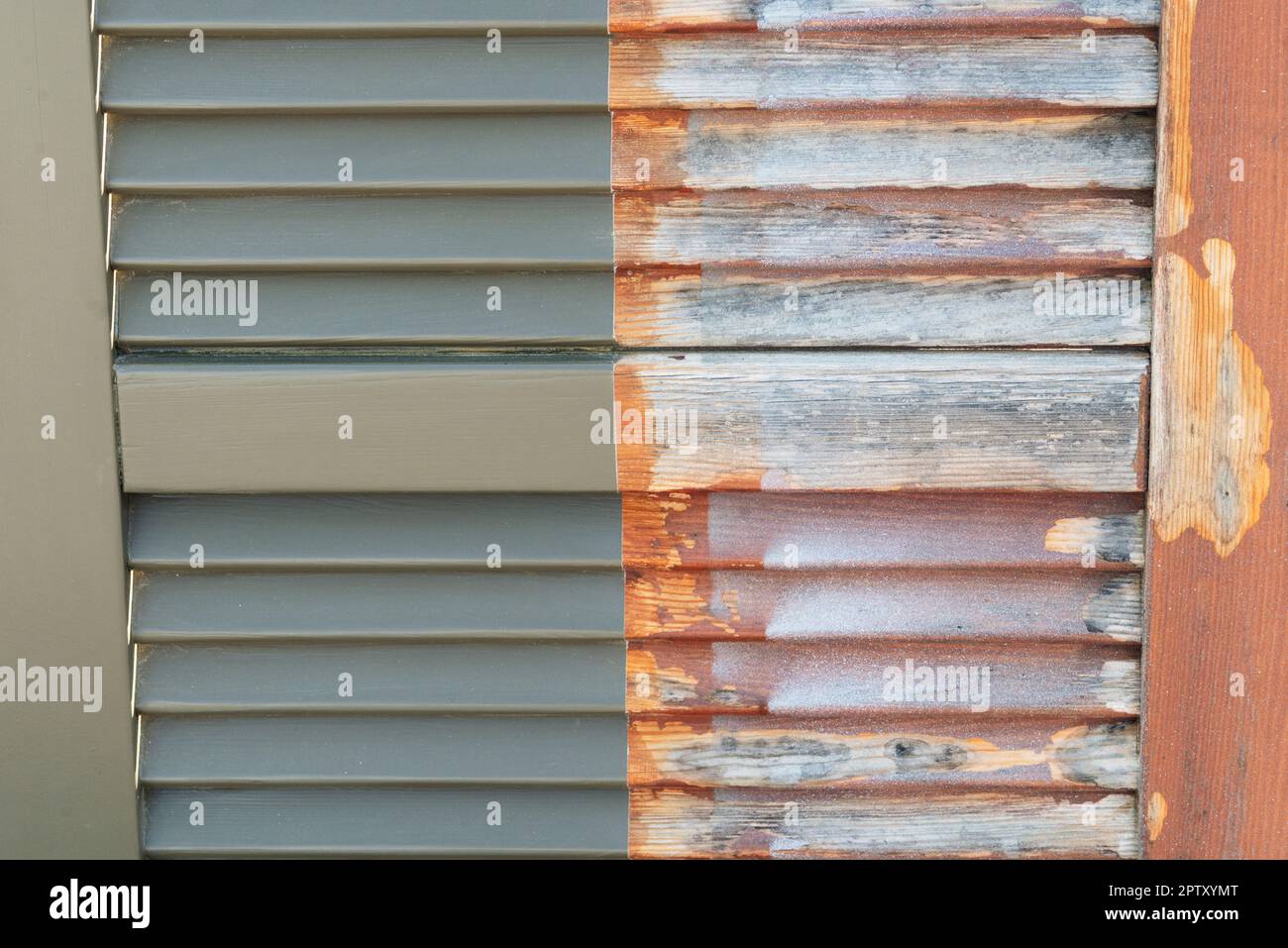 Wooden Shutters Before and After the Restoration Stock Photo Alamy