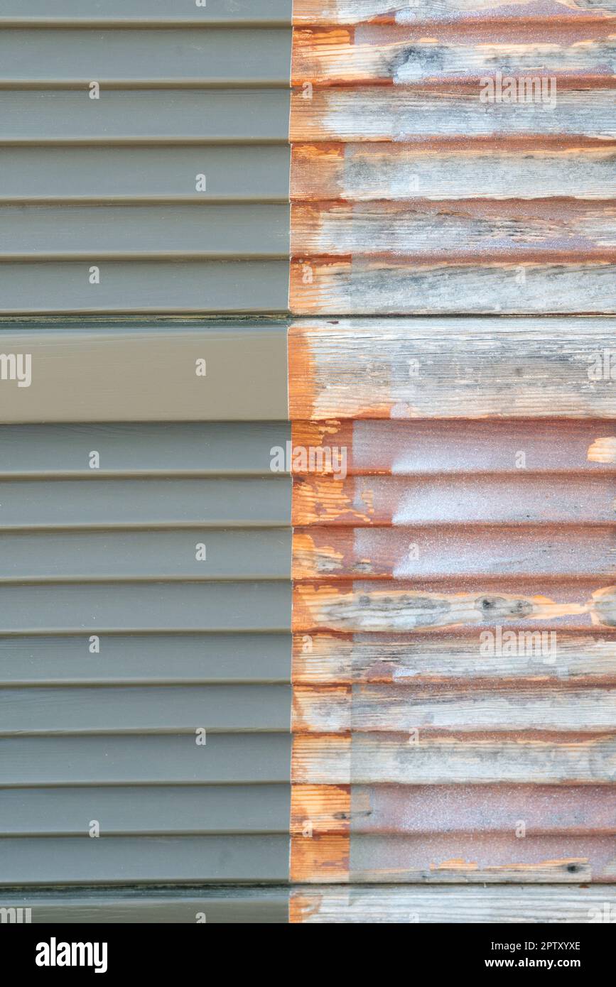 Wooden Shutters Before and After the Restoration Stock Photo Alamy