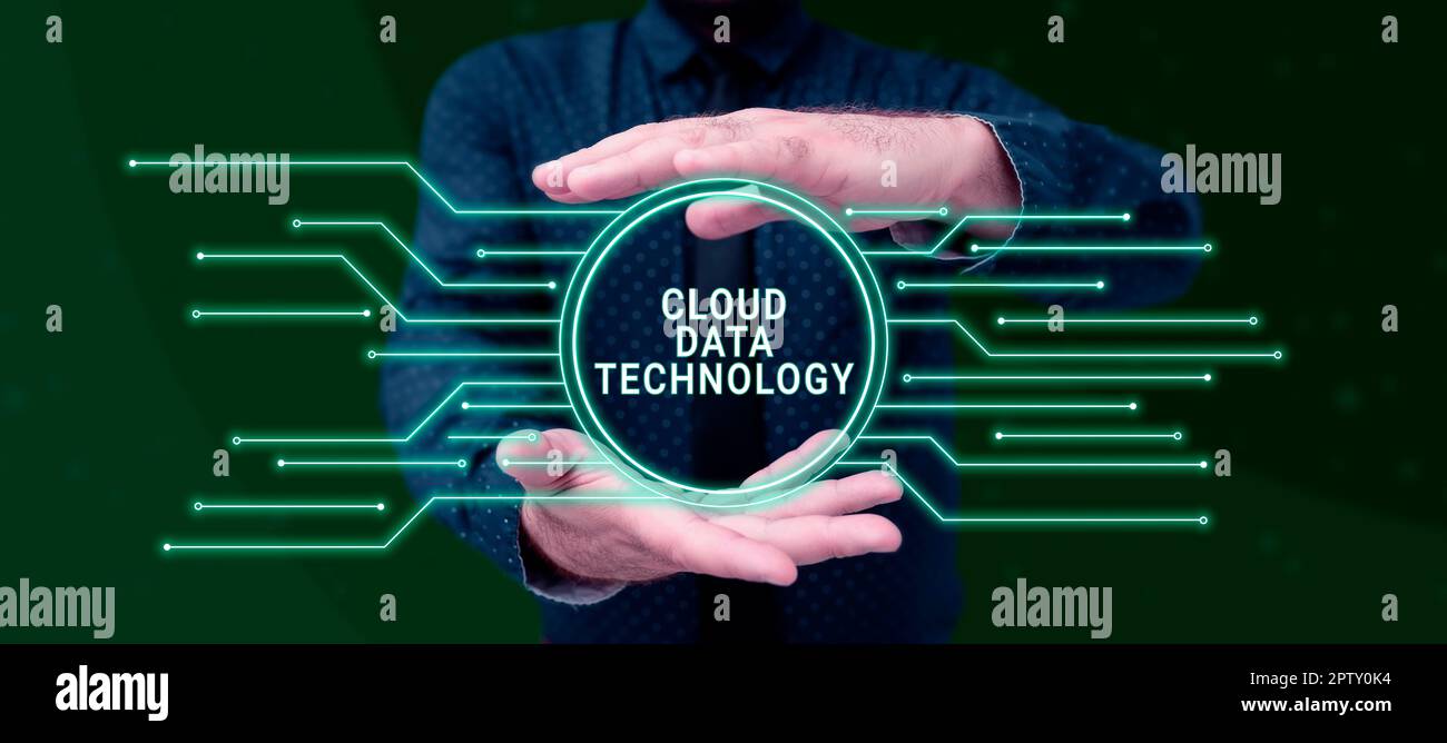 Writing displaying text Cloud Data Technology, Business idea Save and access data and programs over the Internet Stock Photo