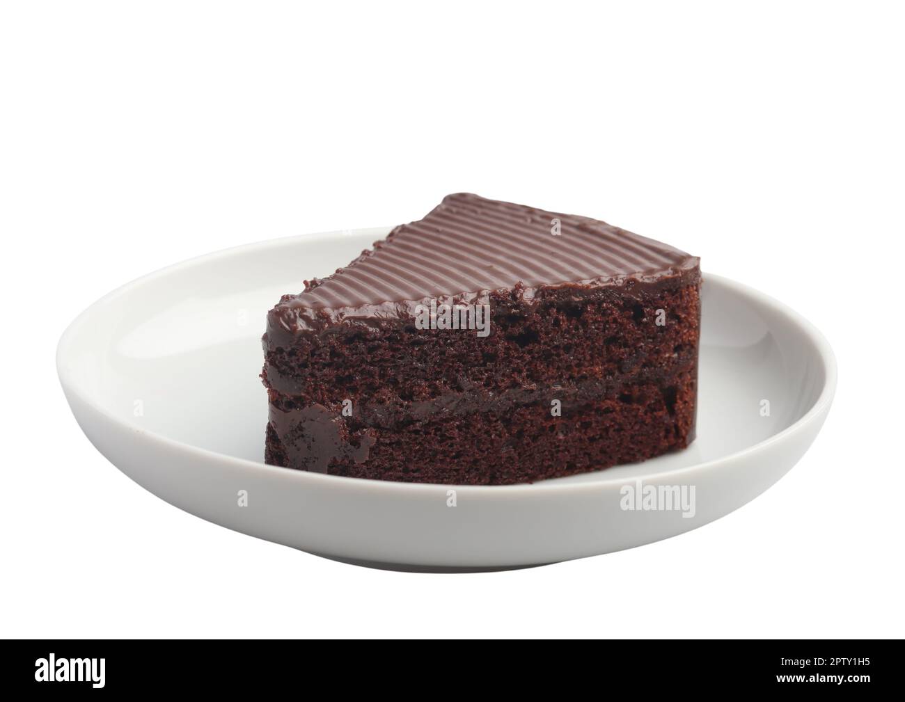 Chocolate cake in plate on white background Stock Photo - Alamy