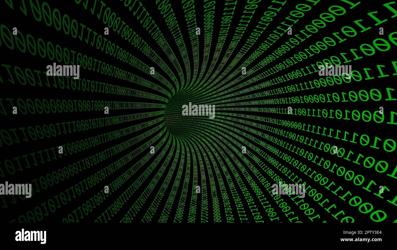 Driving Through Binary Data Tunnel Stock Photo