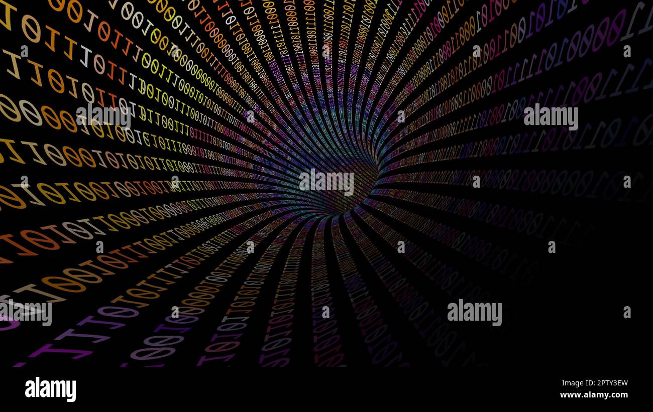 Driving Through Binary Data Tunnel Stock Photo
