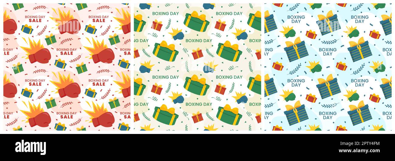 Set of Boxing Day Sale Seamless Pattern Design with Glove and Gift Box ...