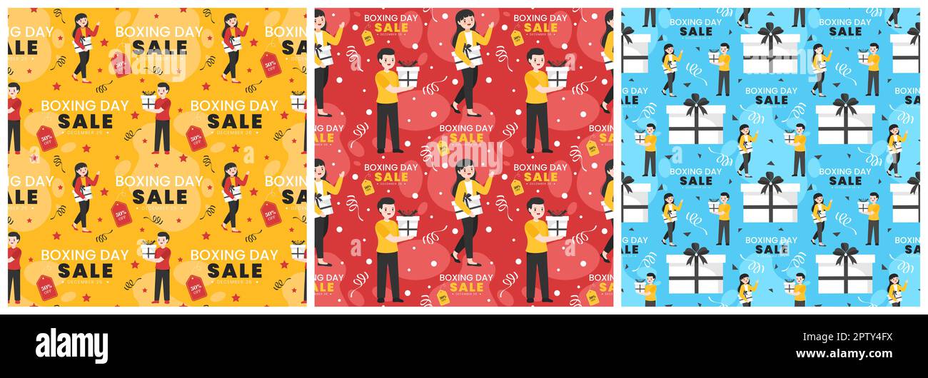 Set of Boxing Day Sale Seamless Pattern Design with Glove and Gift Box ...