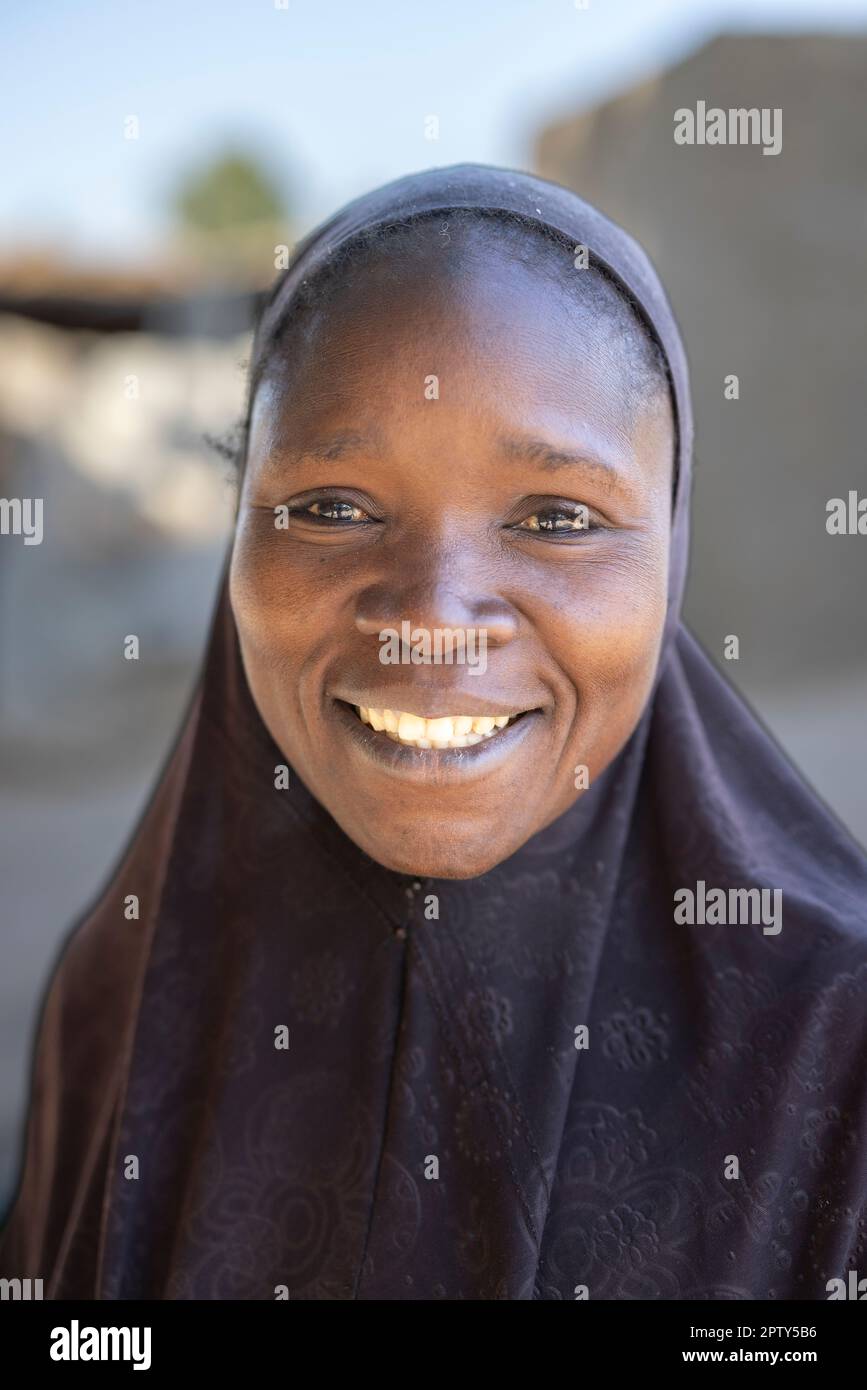 Woman wearing an Islamic veil in Segou Region, Mali, West Africa. 2022 Mali drought and hunger crisis. Stock Photo