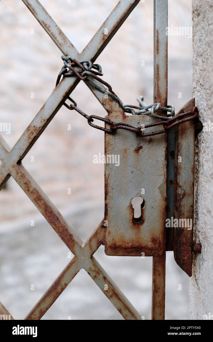 Garden gate with chain Stock Photo Alamy