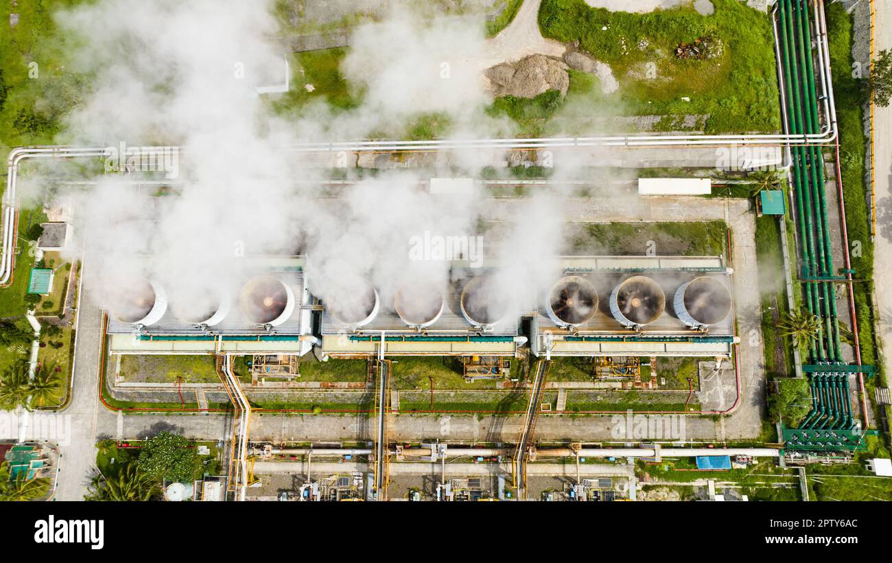 Aerial view of geothermal power plant in a mountainous province. Renewable  energy production at a power station. Negros, Philippines Stock Photo -  Alamy