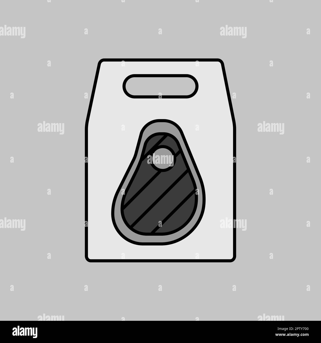 Fast food delivery take away paper bag vector grayscale icon. Steak
