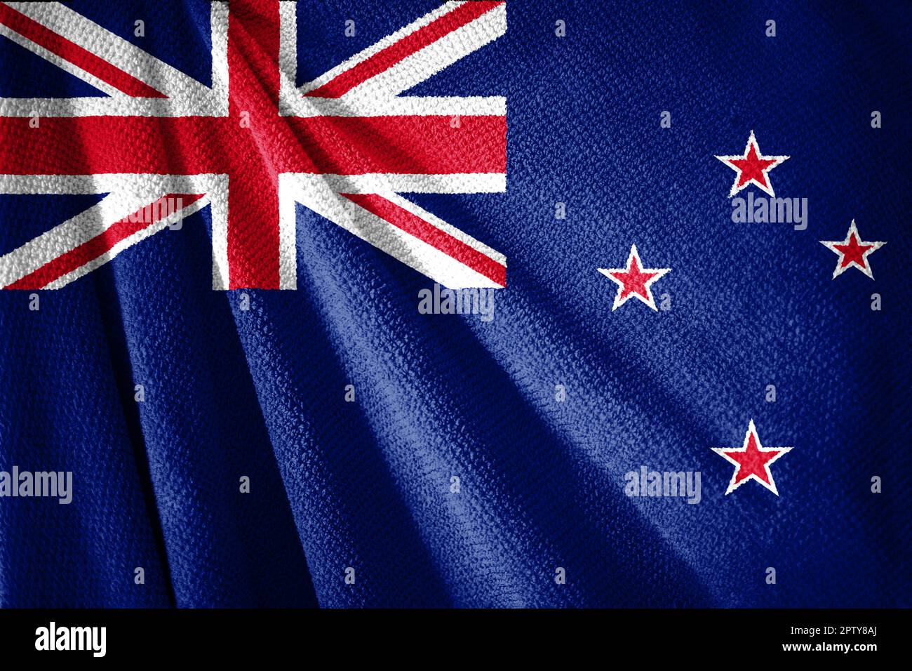 New Zealand flag on towel surface illustration with, country symbol Stock Photo