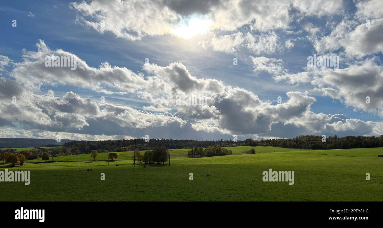 Herbstlandschaften in  Taunusstein sind von einer besonderen Idylle.  Autumn landscapes in Taunusstein are particularly idyllic. Stock Photo