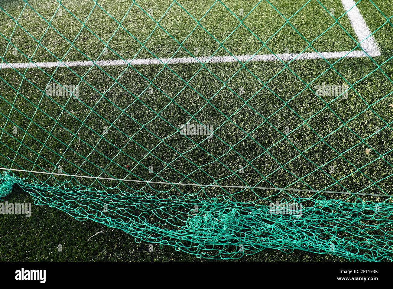 Soccer Goal Net with Grass Background. Football field markings and