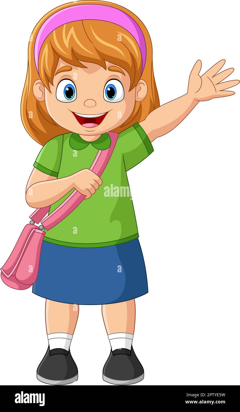 Cartoon school girl with backpack waving hand Stock Vector Image & Art ...