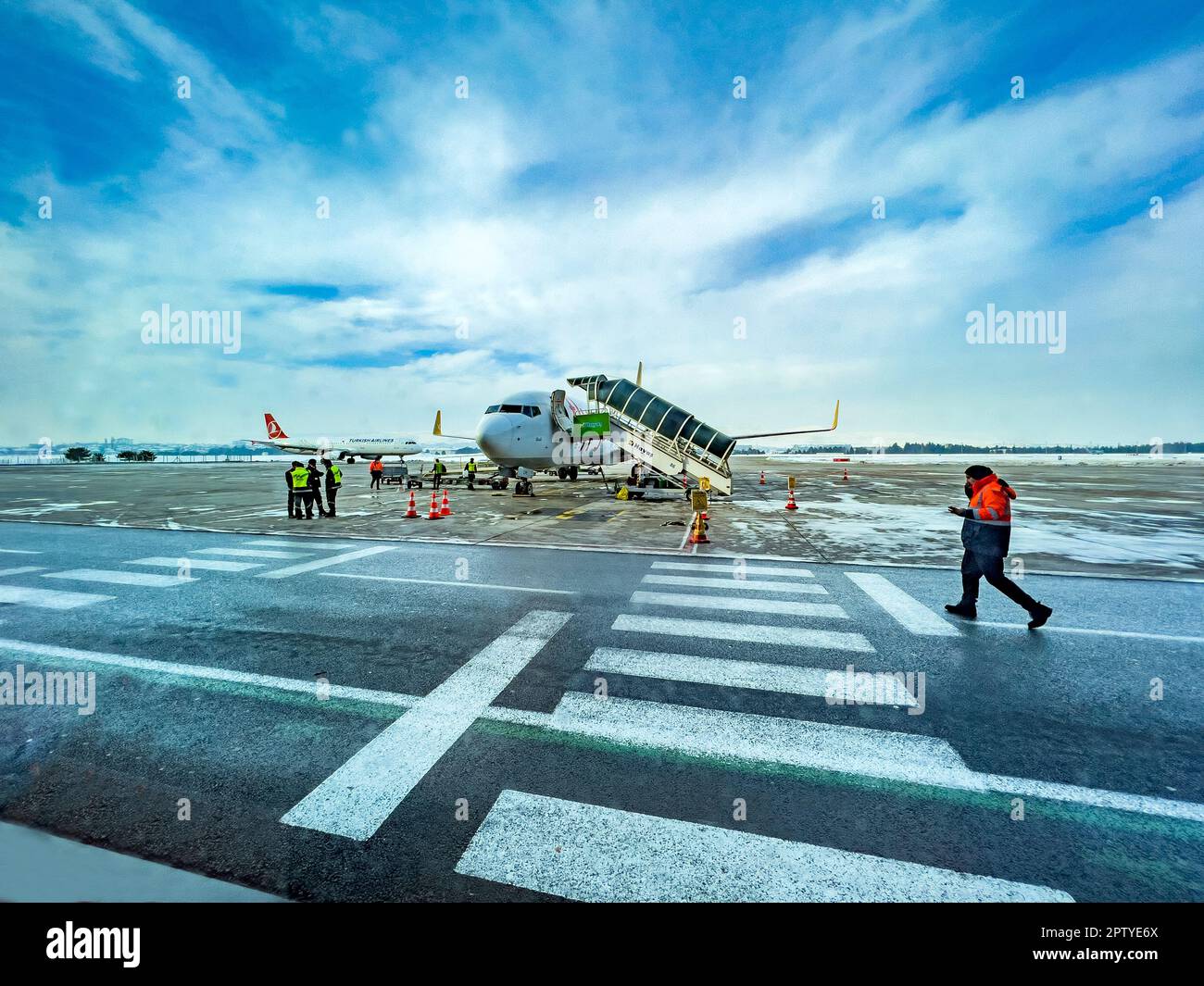 Kayseri, Turkey, 07.21.2022; Ground service staff preparing Pegasus