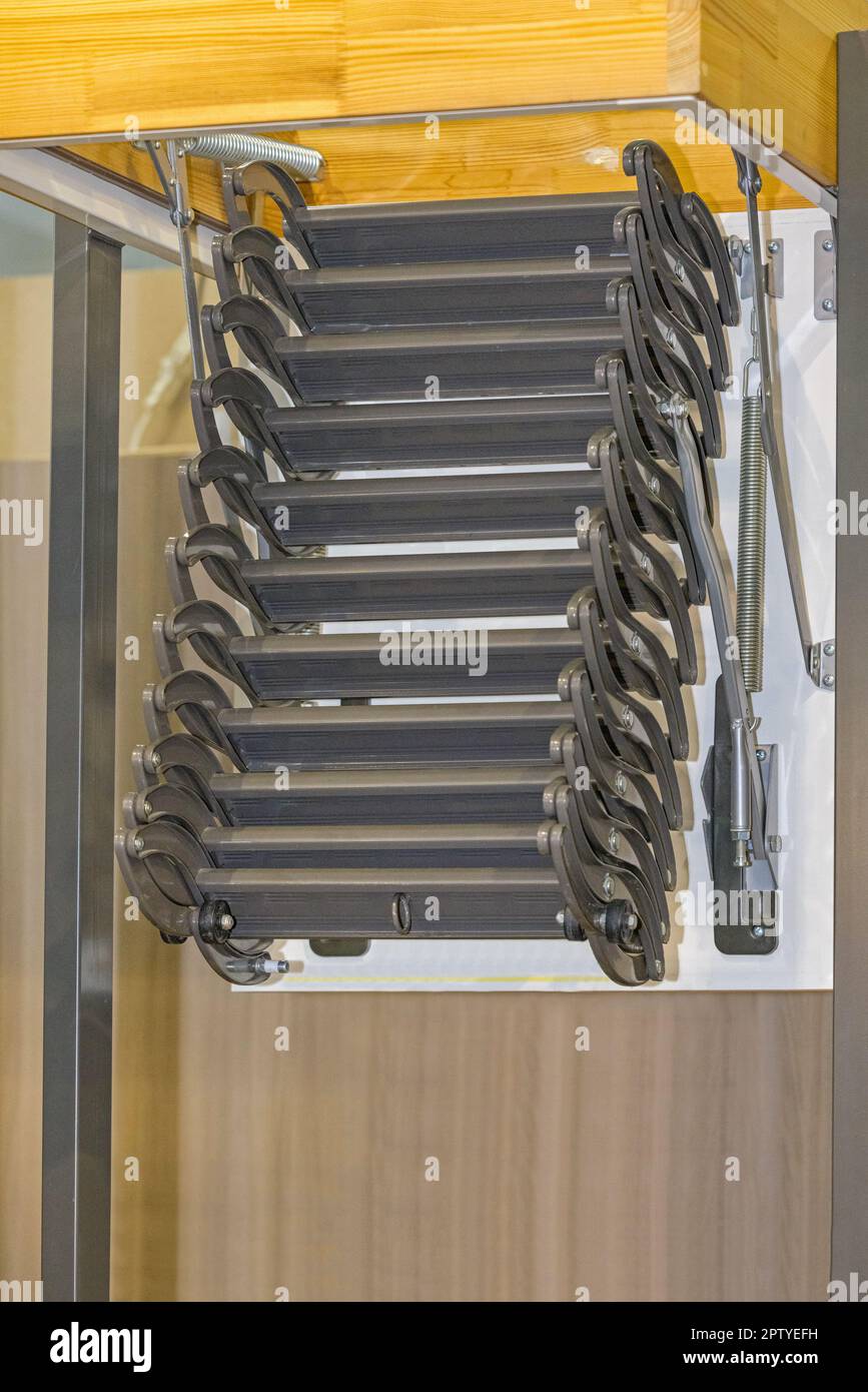 Collapsible Telescopic Loft Ladder Built in Attic Hatch Stock Photo Alamy