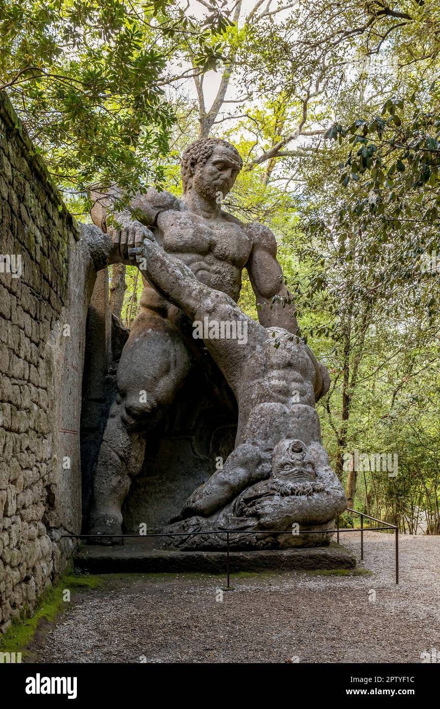 Hercules slaying Cacus in the park of monsters in Bomarzo, Italy Stock Photo