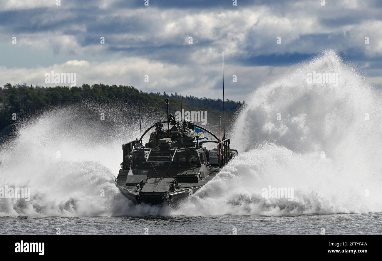 A Swedish battleship 90 during the military exercise Aurora 23 at Berga ...