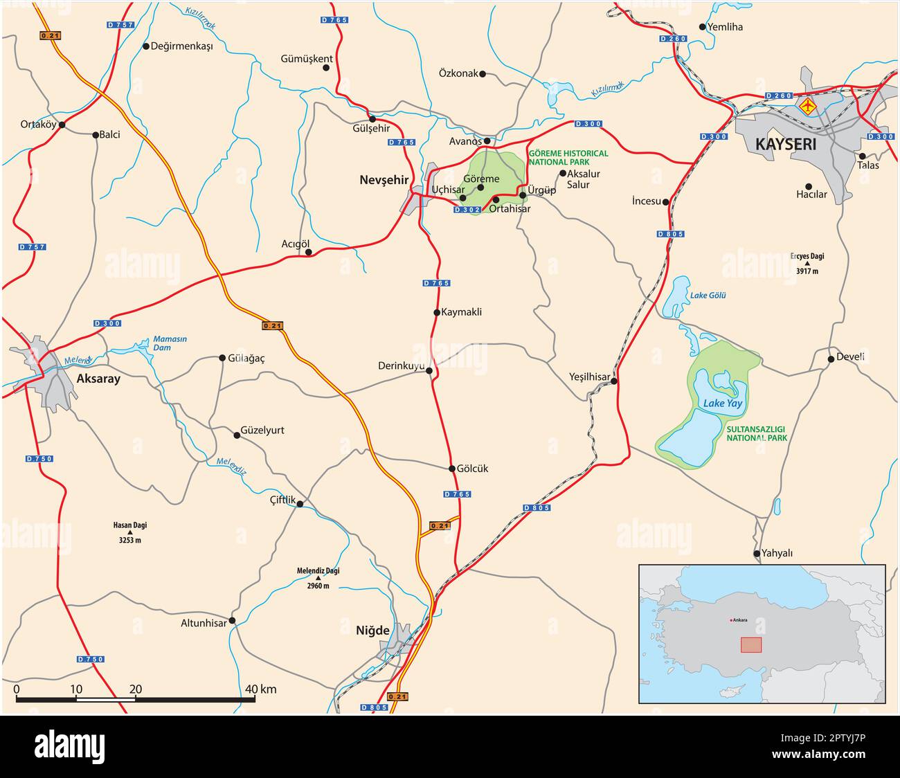 Vector road map of the Central - Vector Road Map Of The Central Anatolian Landscape Of Cappadocia Turkey 2PTYJ7P 