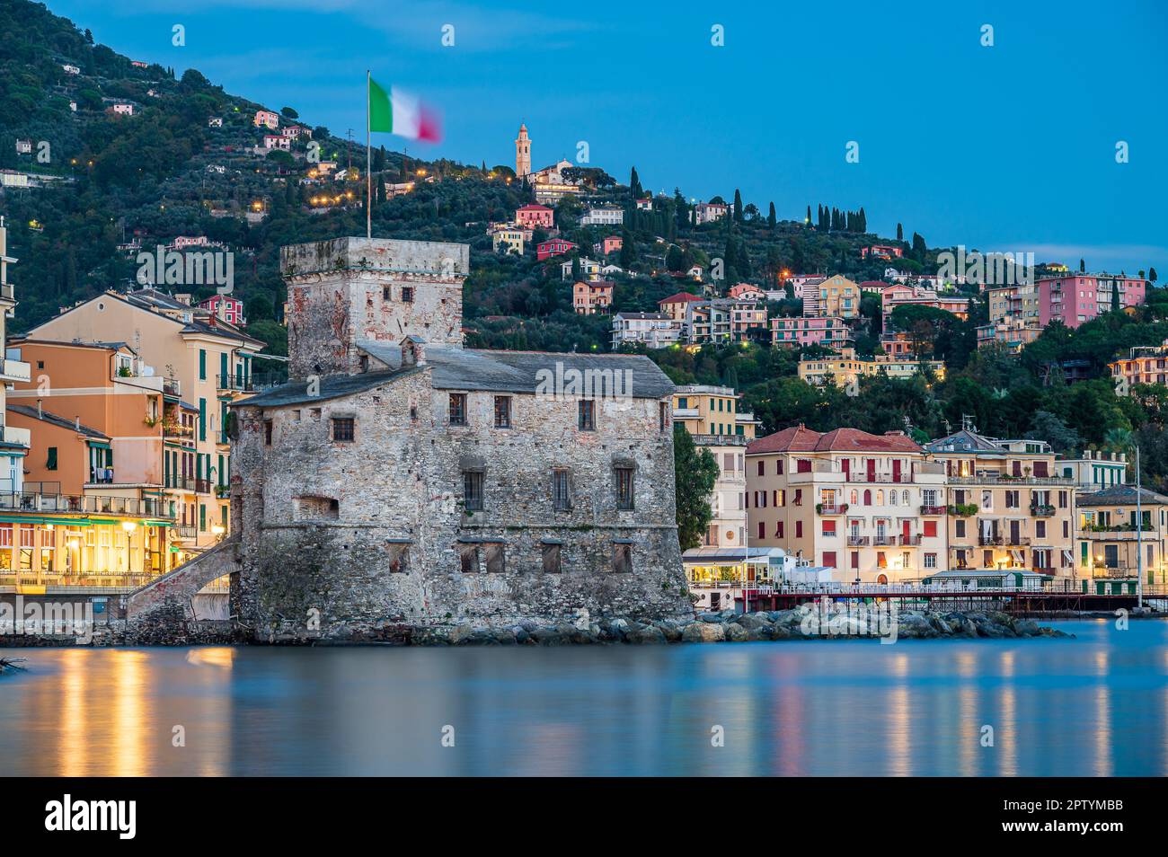 Ancient castle built on the bay of Rapallo on the Italian Riviera Stock ...