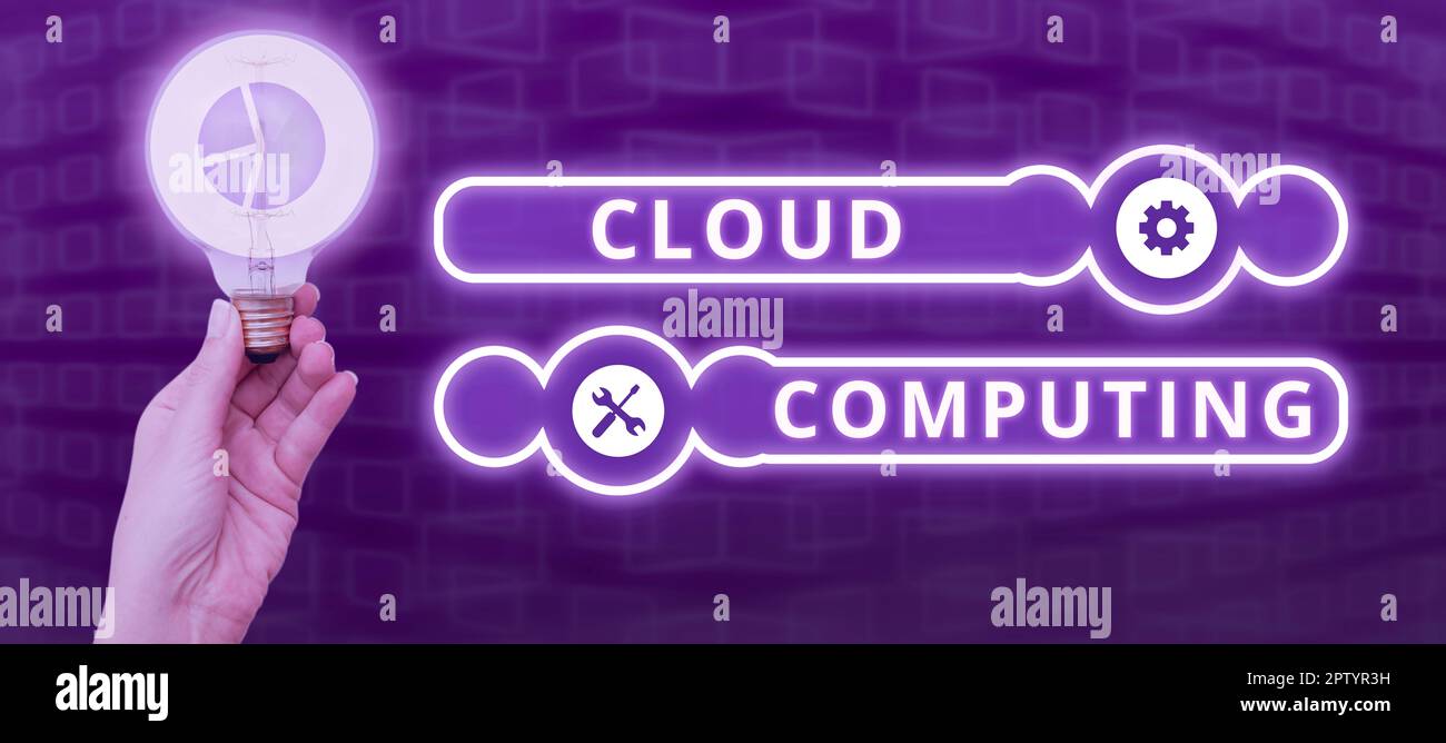 Conceptual display Cloud Computing, Word Written on storing and accessing data and programs over the Internet Stock Photo