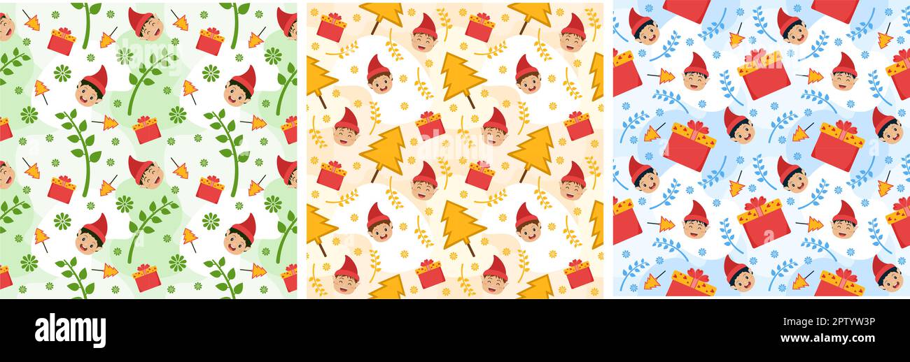 Set of Christmas Background Seamless Pattern Design With Santa Claus ...