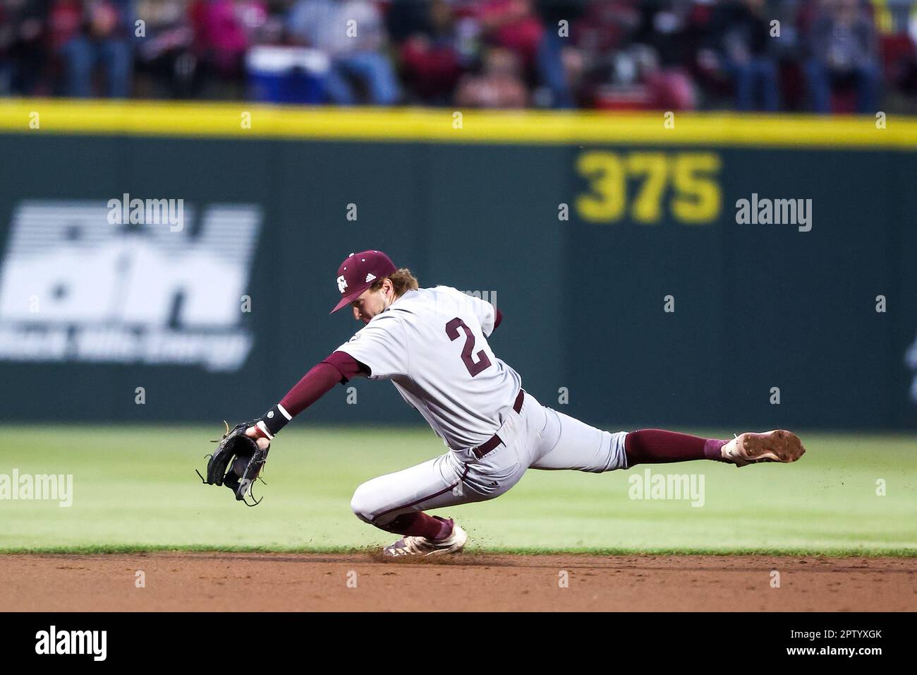 April 27, 2023 Texas A&M short stop Hunter Haas 2 makes a back hand