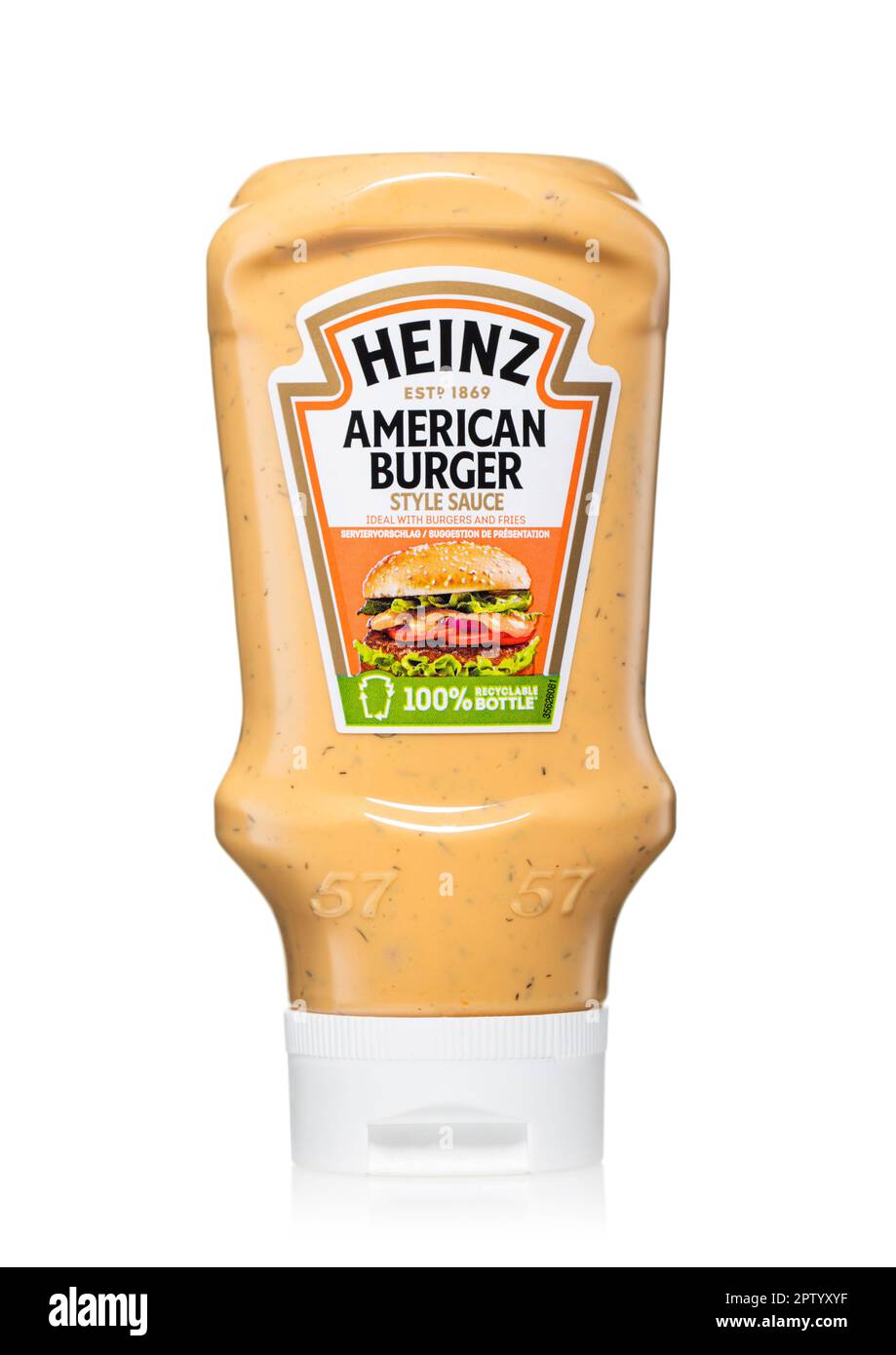 LONDON,UK APRIL 12, 2023 Bottle of Heinz American burger style