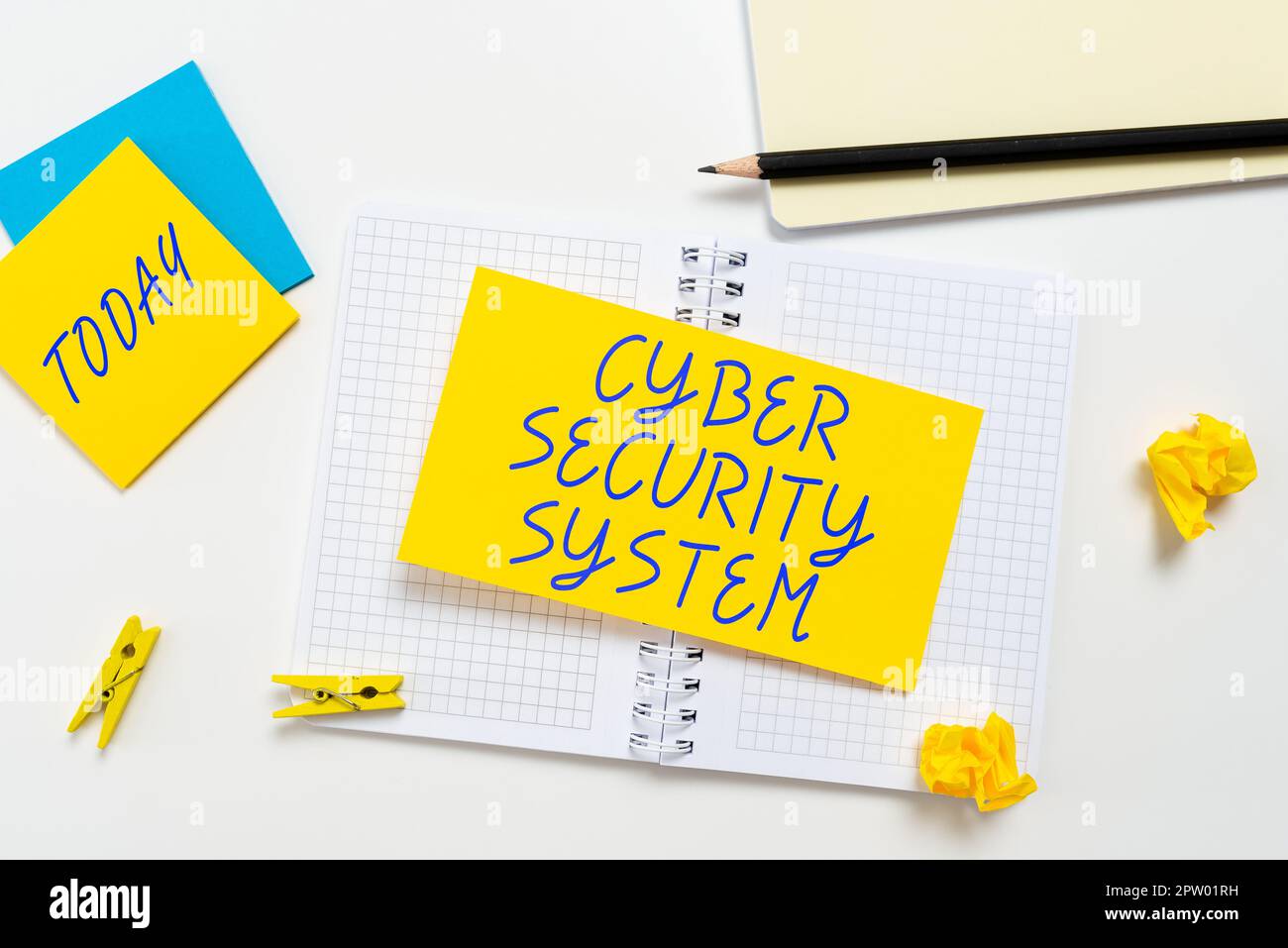 Text sign showing Cyber Security System, Word for Techniques of protecting computers from hacking Stock Photo