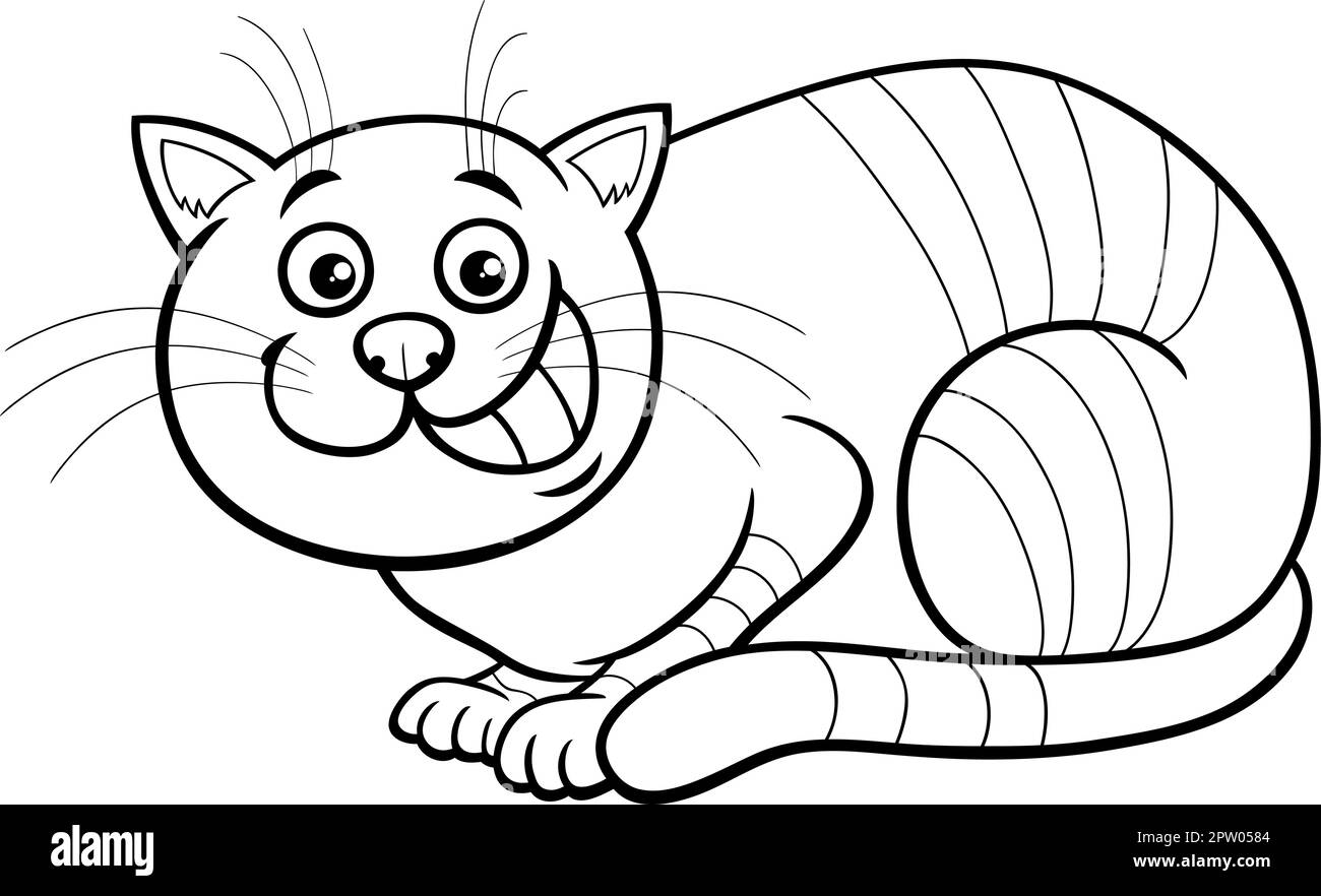 cartoon tabby cat comic animal character coloring page Stock Vector