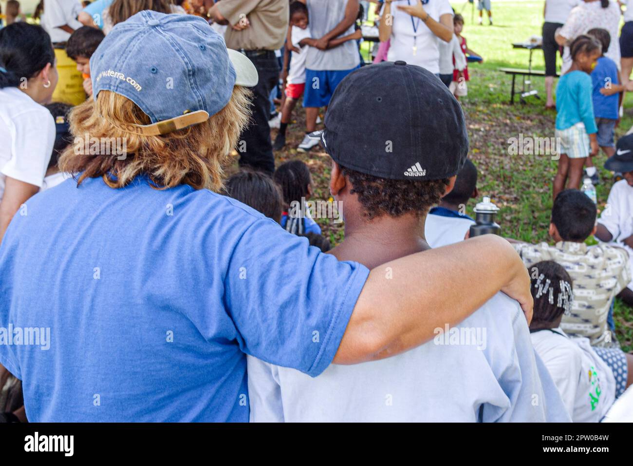 Miami Florida,Frederick Douglass Elementary School,campus,primary,inner city school,campus,day before summer vacation starts,picnic,dance,art artwork Stock Photo