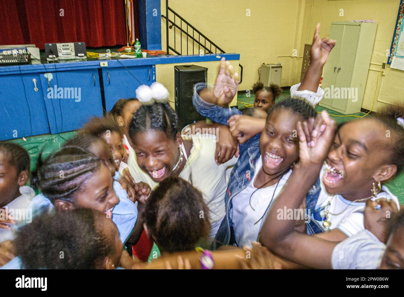 Miami Florida,Frederick Douglass Elementary School,campus,primary,inner city school,campus,day before summer vacation starts,picnic,dance,art artwork Stock Photo