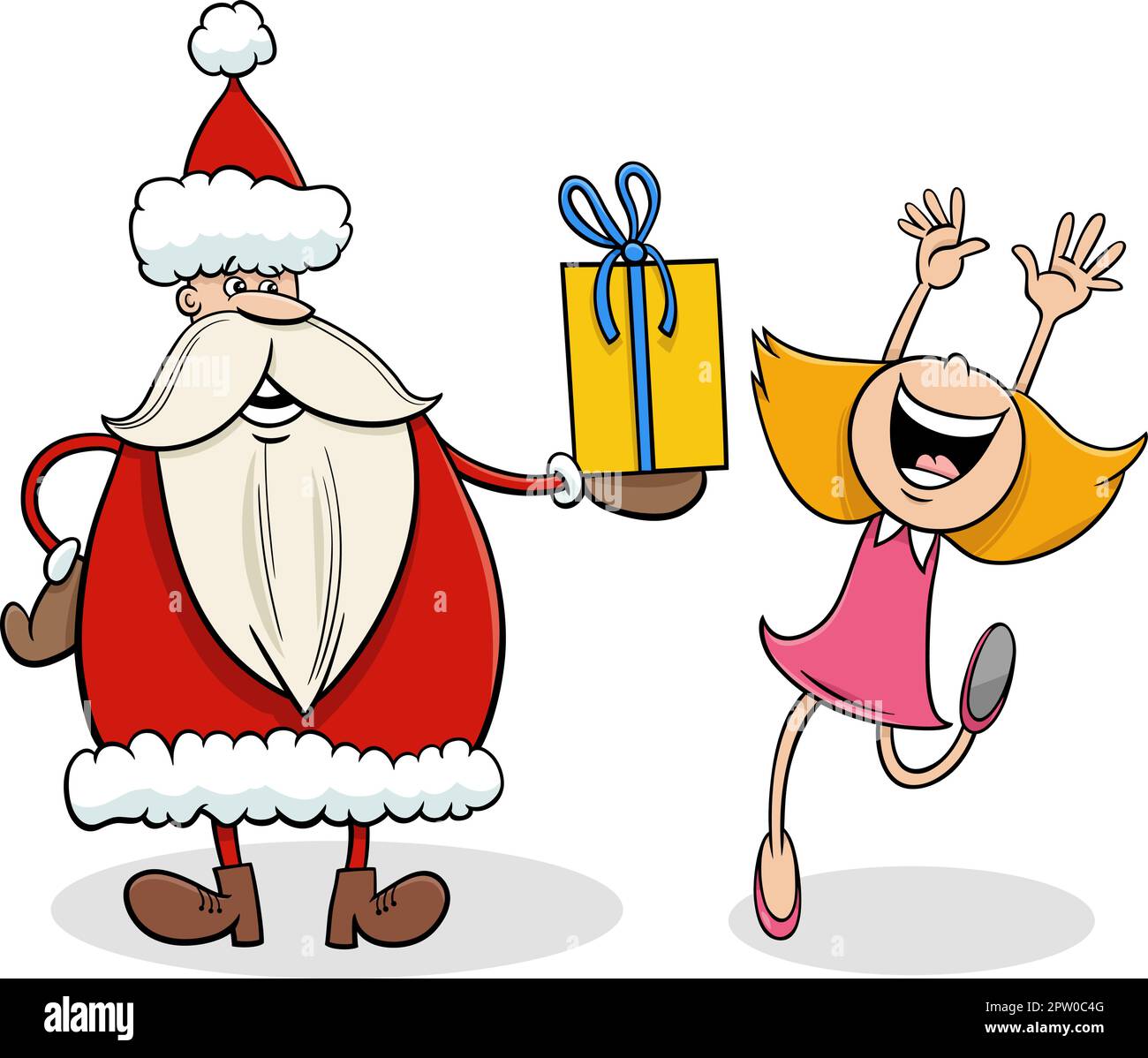 cartoon Santa Claus giving Christmas present to little girl Stock ...