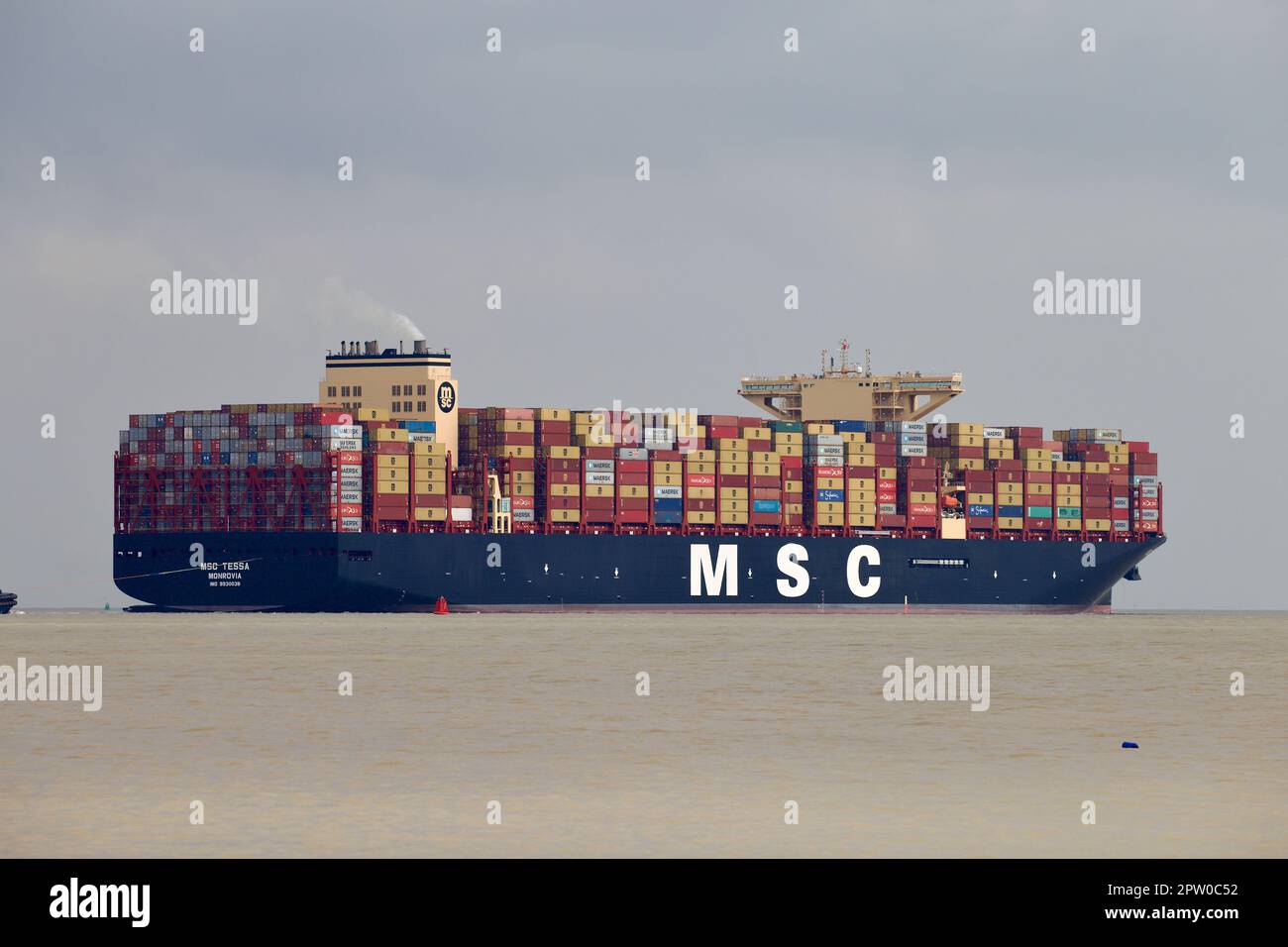Container ship MSC Tessa leaving the Port of Felixstowe, Suffolk, UK ...
