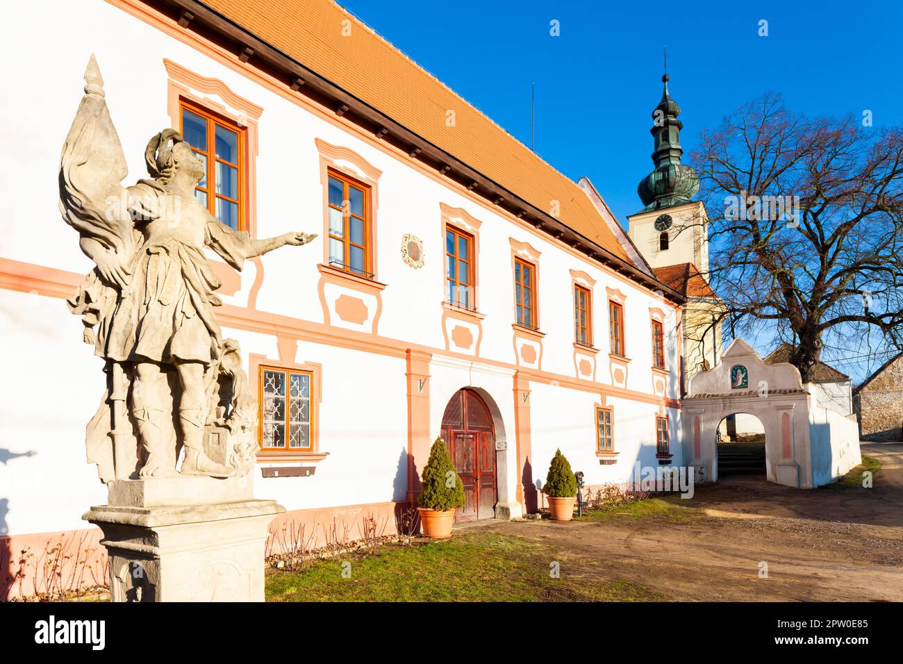 church of Saint  Sigismond and palace in Popice, Znojmo region, Czech Republic Stock Photo