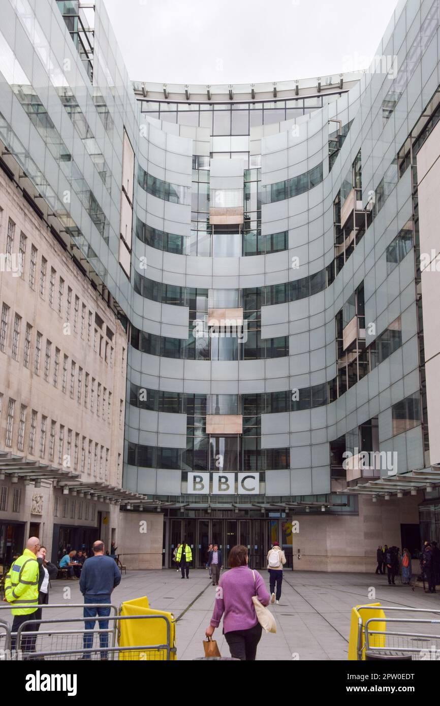 General view of Broadcasting House, the BBC headquarters in Central London. BBC chair Richard Sharp has resigned after it emerged that he failed to declare his role in a £800,000 loan made to former Prime Minister Boris Johnson. Stock Photo